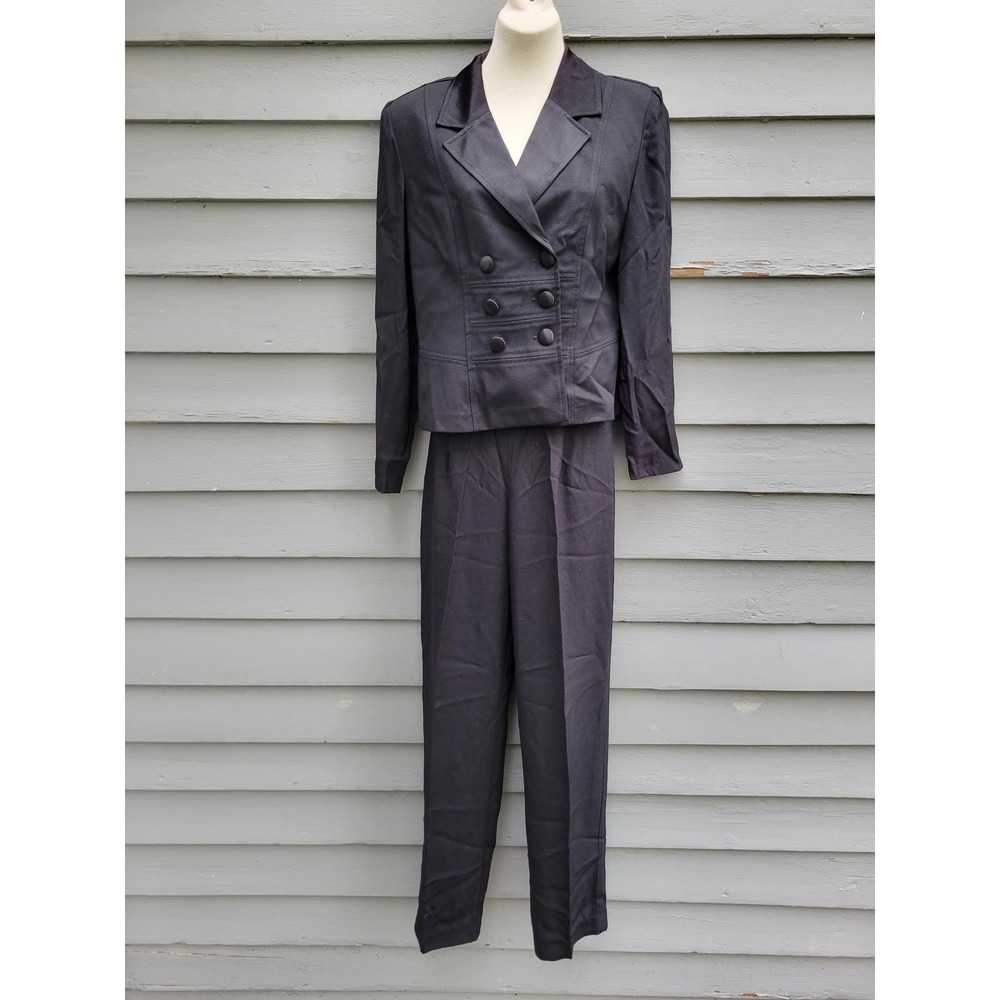 Vintage‎ 90s Scarlett Suit Black Double Breasted Tuxedo Blazer High Rise Pants